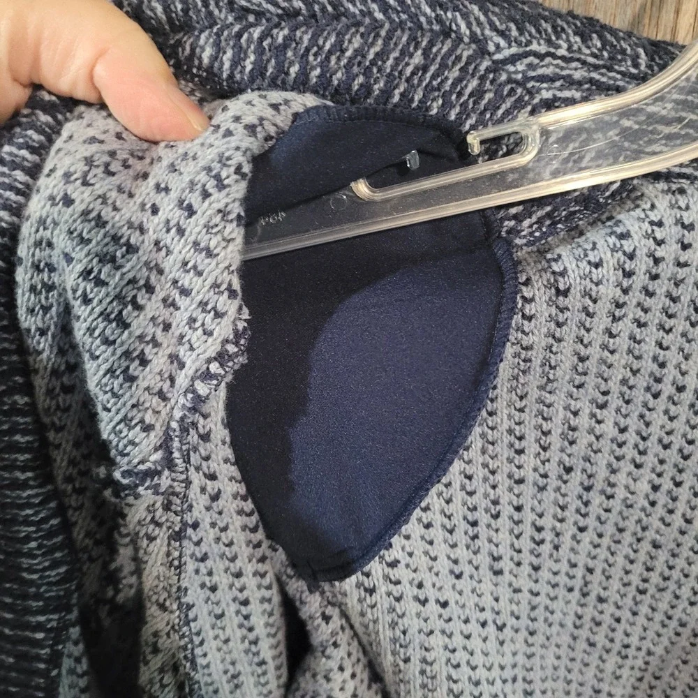 Chico's Double Breasted Jacket Size 3/XL Blue Faux-Tweed Knit Frayed Edge Office